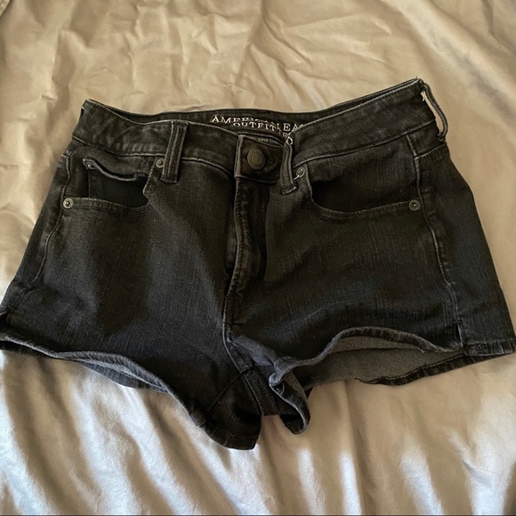 AEO Black 360 Super Stretch Hi Rise Shorty Shorts High Waisted Spring Break Sz 4 - Picture 8 of 10